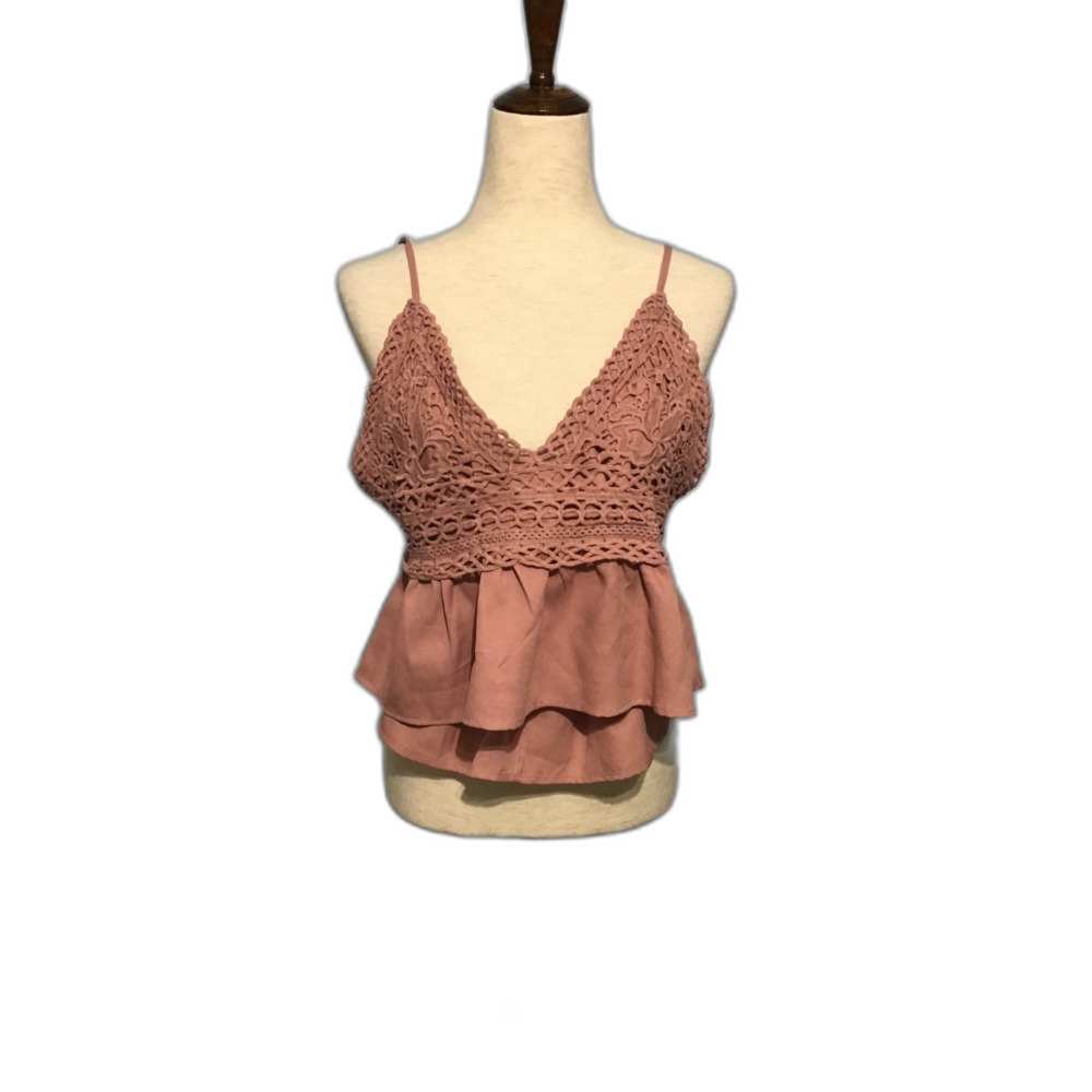 Shein Pink Lace Halter Top Size Small